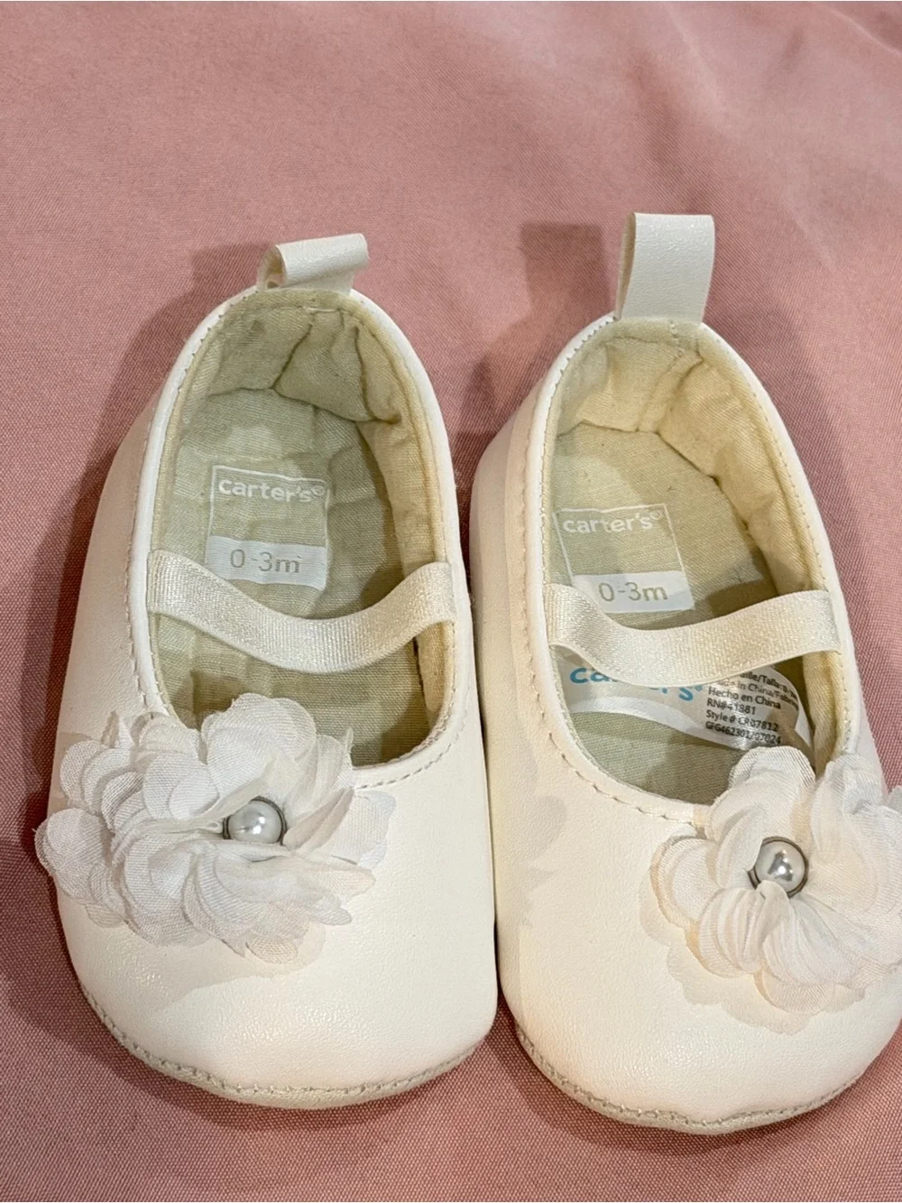 Carter's Cream Baby Mary Jane Shoes with Fabric Flower 0-3 months